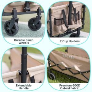 Collapsible Wagon Cart Max 350lb Load & Expandable Storage 100L